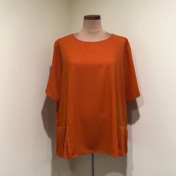 Eloquii Blouse Size 22 Pumpkin Spice Orange Pleated Short Sleeve Top - Picture 2 of 10